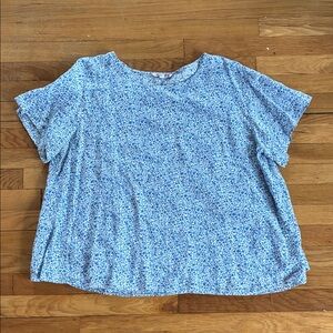 Liberty of London x Uniqlo Linen Shirt Womens XL Floral Boxy Relaxed Blue FLAW